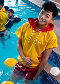 pool anorak red yellow students