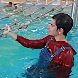 pool anorak red yellow students